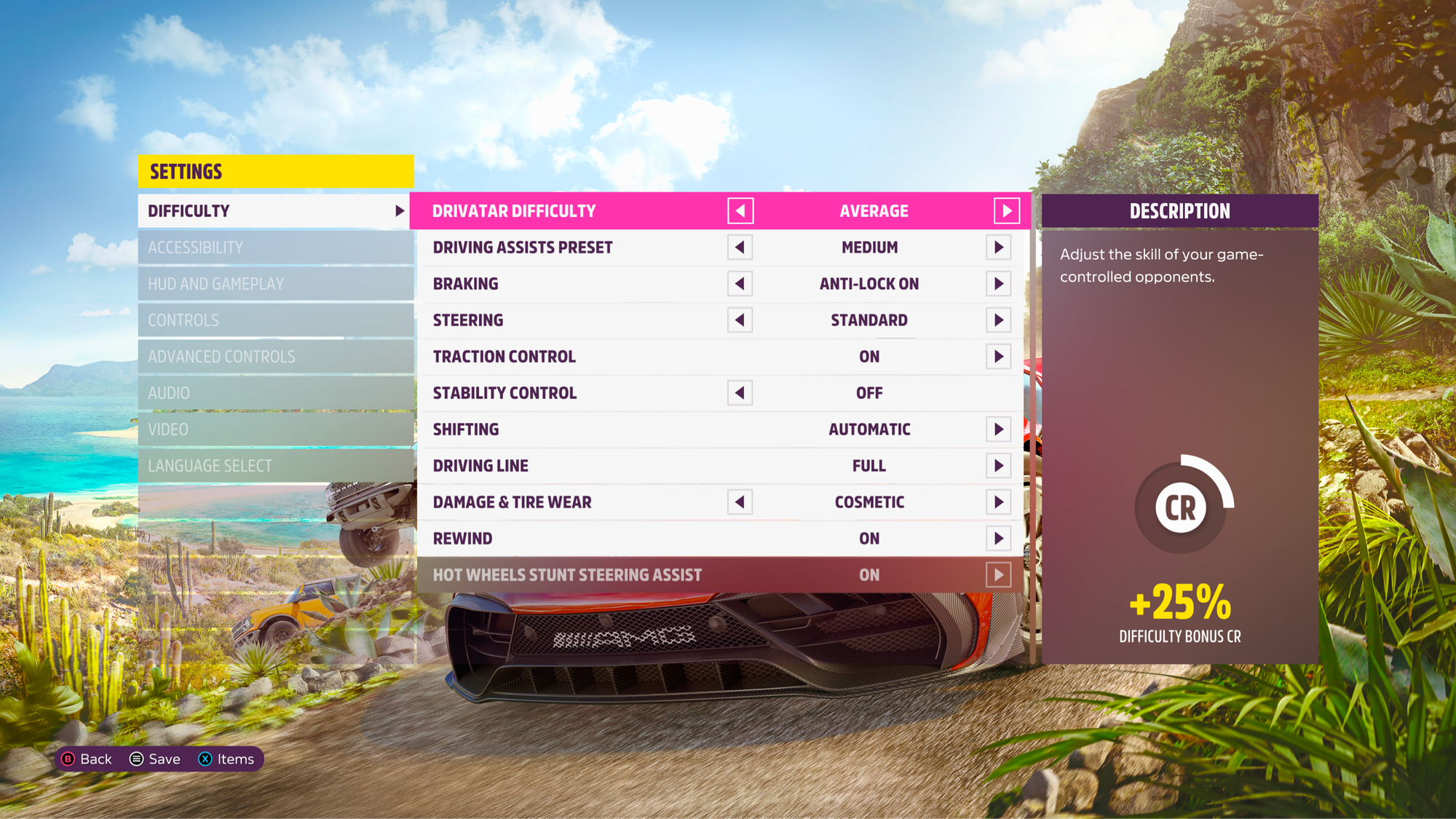 Difficulty options in Forza Horizon 5