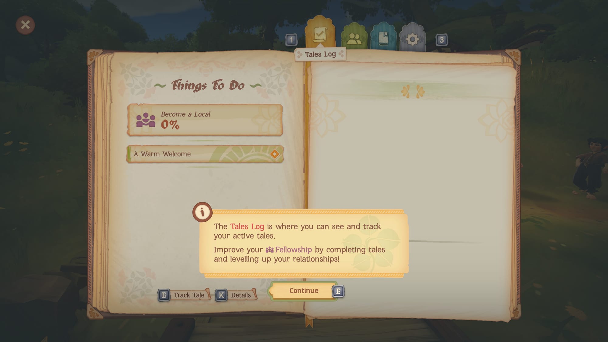 "Tales Log" screenshot showing active player tales.