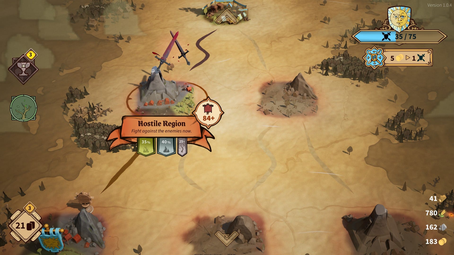 Drop Duchy's Hostile Region, showing swords above a mountain, and +84 enemy health.