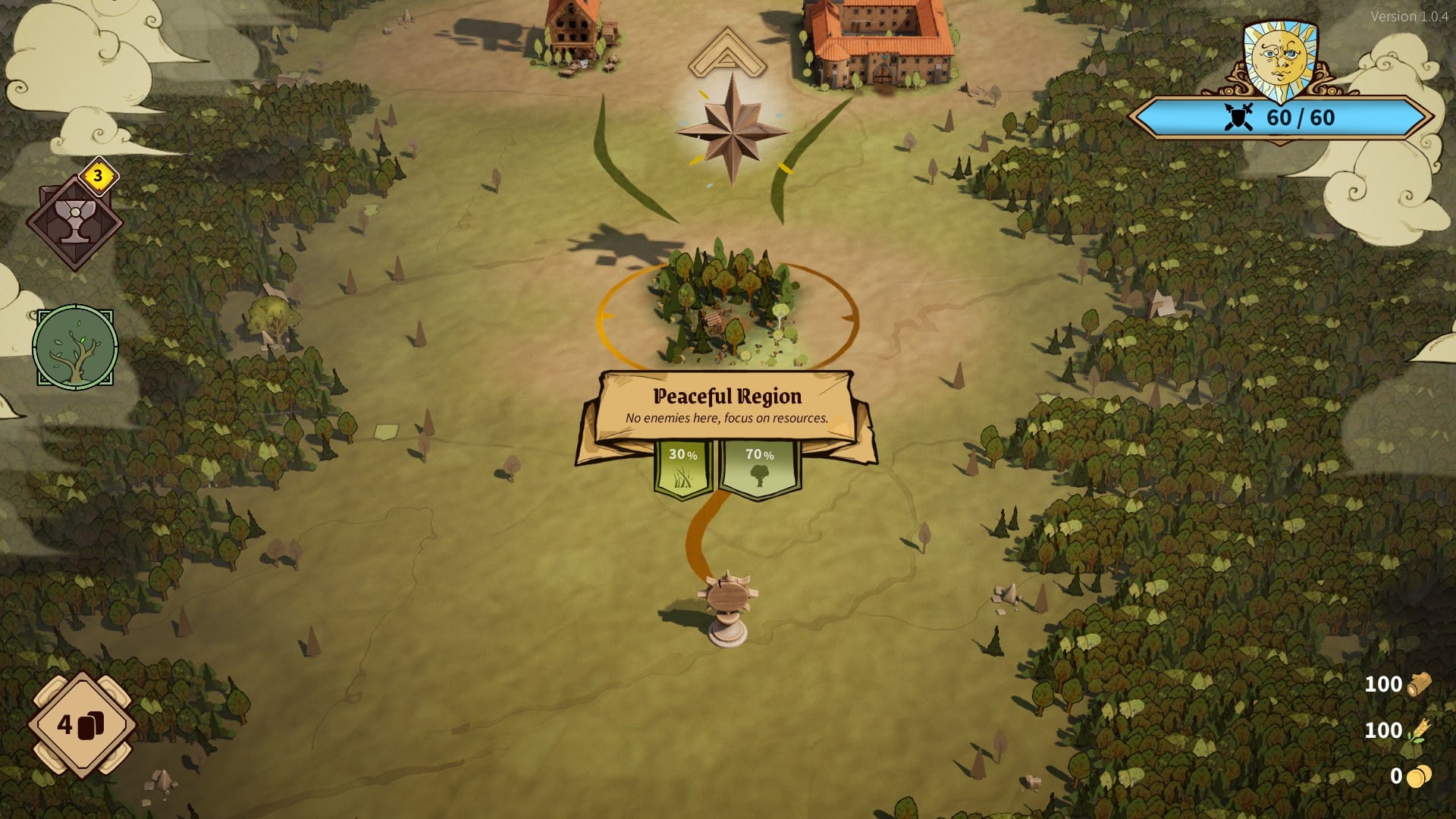 Drop Duchy's board showing a Peaceful Region with no enemies, only forest and farmland.