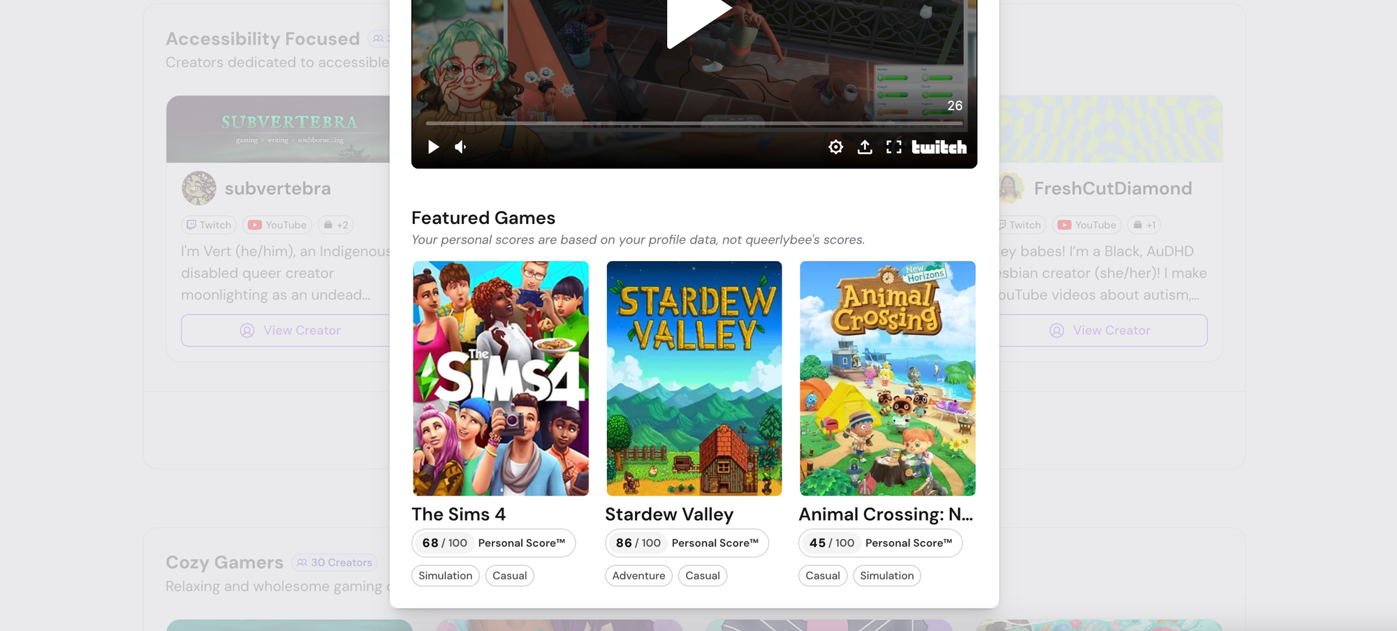 Creator Profile showing Featured Video and Featured Games sections.