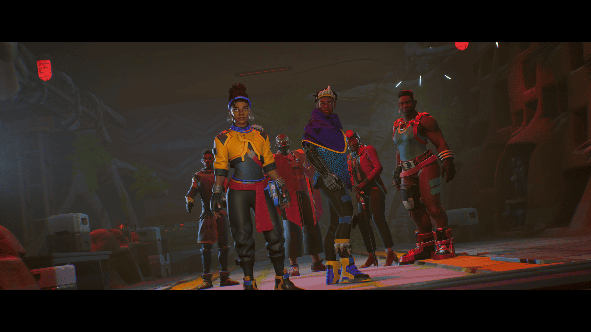 Nomali, a Black woman, stands in the middle of a room with the rest of her team as security alarms blare.